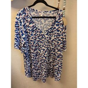 LuLaRoe‎ Cheetah Print V Neck T Shirt Women's 3XL White Blue Red